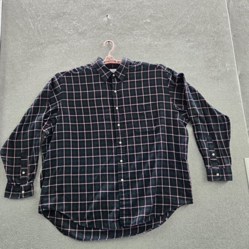 Ralph Lauren Men Button Up Shirt XL Navy Plaid Big Shirt Classic Long Sleeve